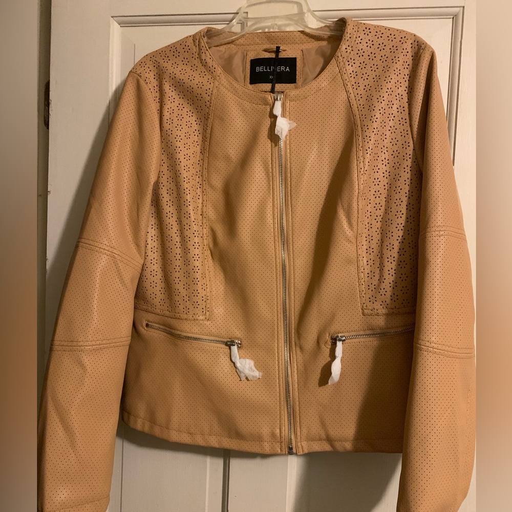 Faux leather jacket with pinprick detail